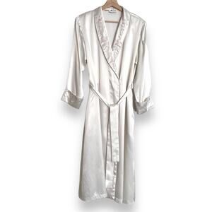 Vintage Maryann’s Boutique White Satin Floral Embroidered Long Robe Women's L